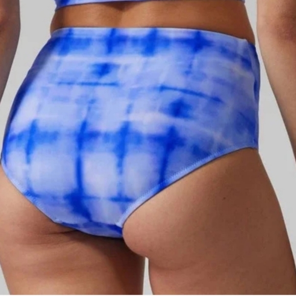 Athleta High Waisted Bikini Bottom Tie Dye Blue Size Medium NEW SU054 - Picture 2 of 6